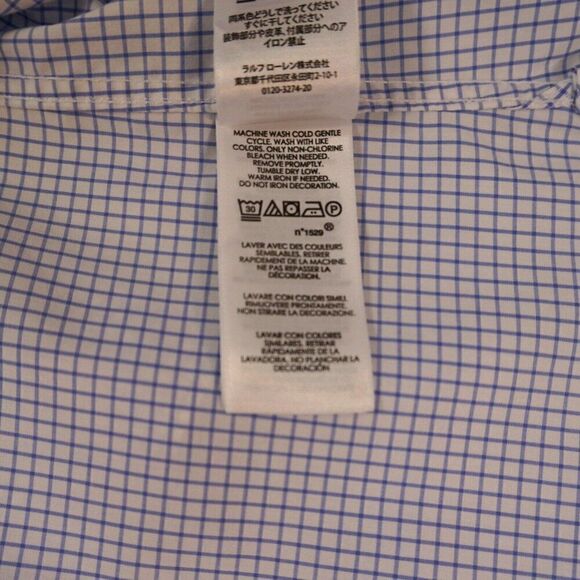 Polo Ralph Lauren Men Dress Shirt Sz 16 Custom Fit Button Up Blue White Check LS - Picture 10 of 11